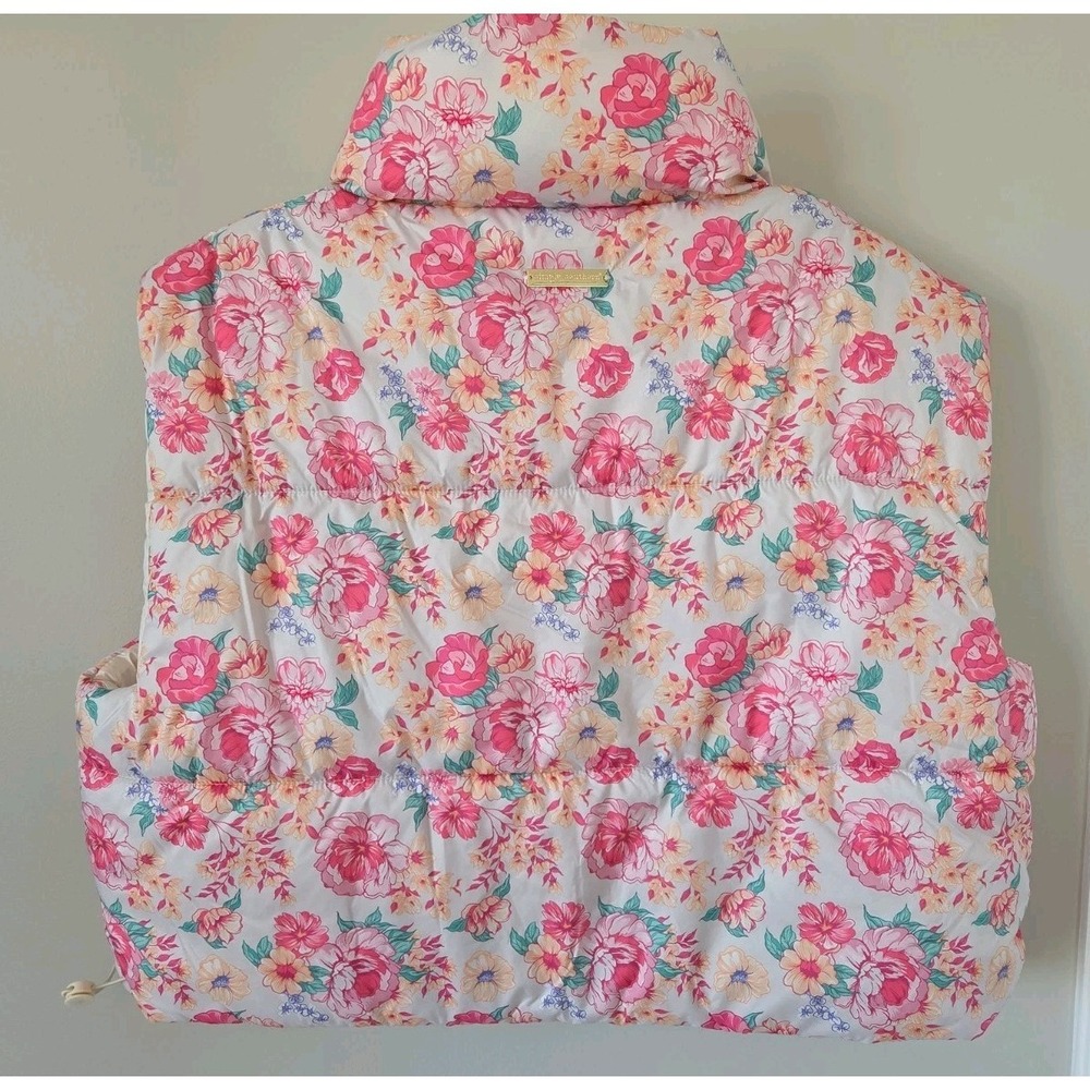 Simply Southern Puffer Vest Pink Floral Preppy Crop Womens Size Large - Picture 3 of 11